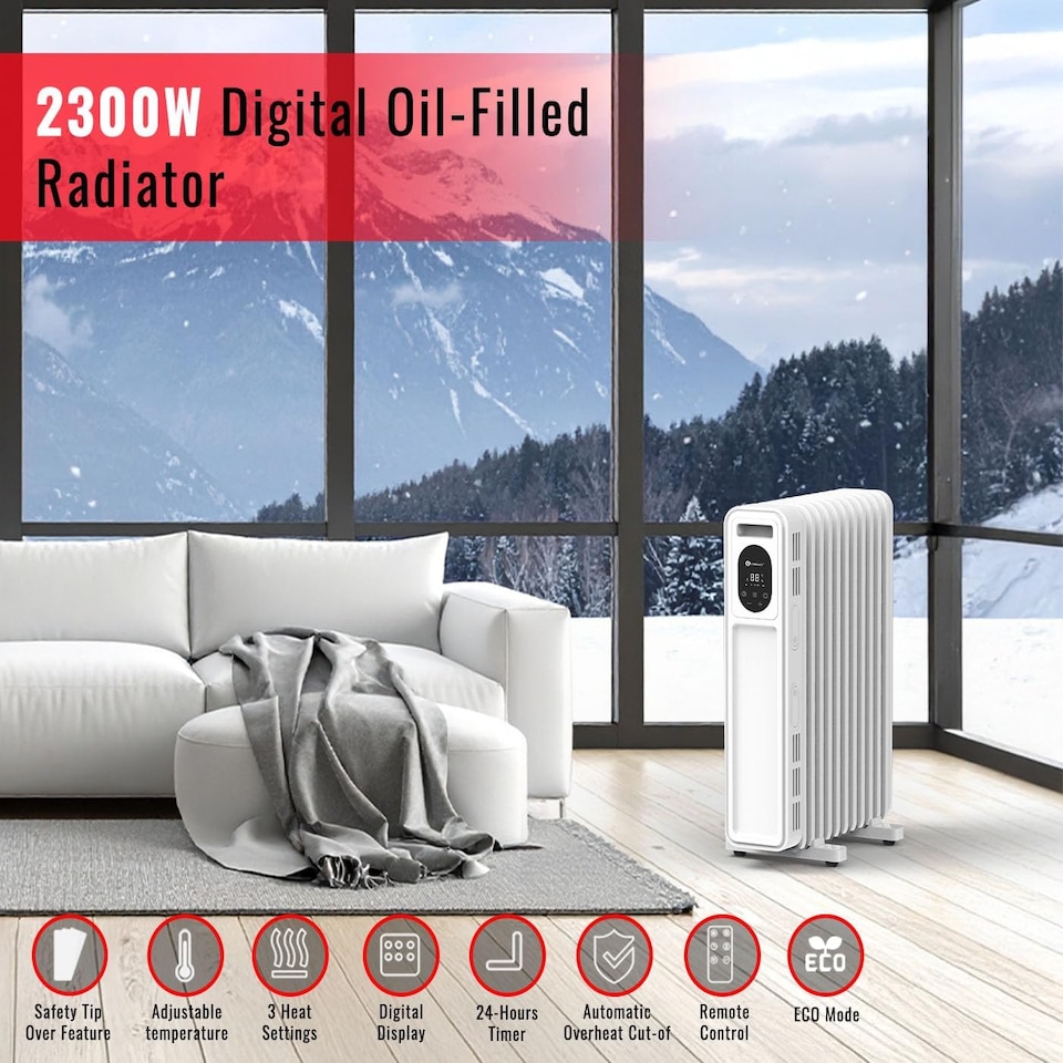 image 1 of 2300W Oil Filled Radiator with Remote Control White