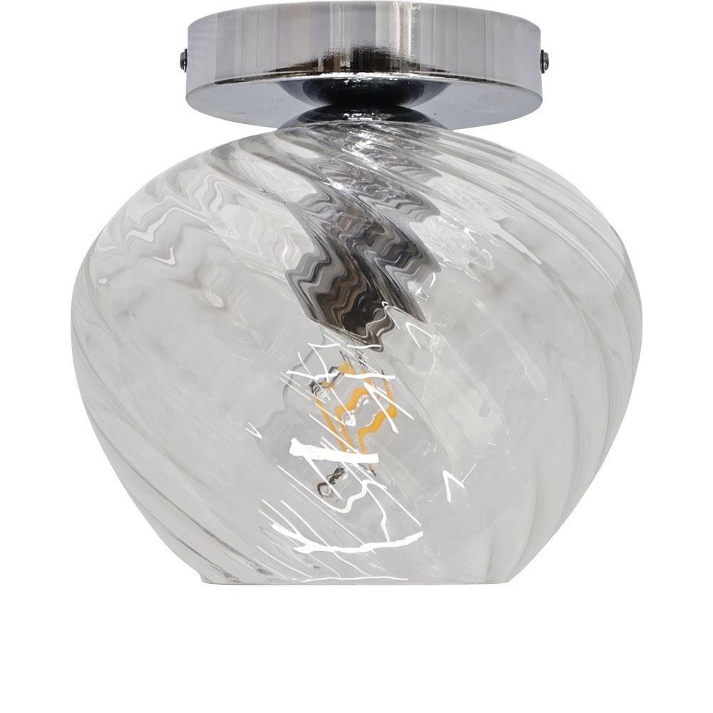 First Choice Lighting Bradson - Clear Swirl Glass Chrome Ceiling Light Fitting