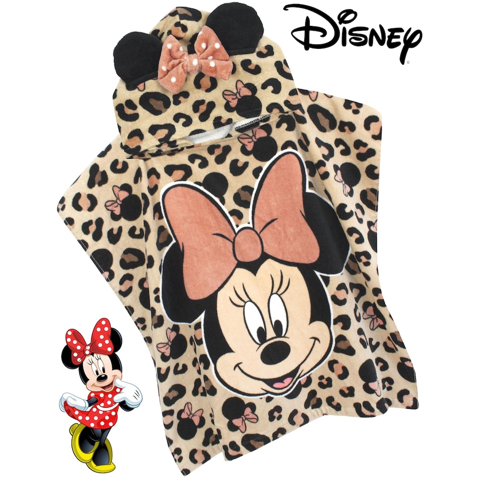 image 1 of Disney Minnie Mouse Girl's Towel Poncho | Kids Pink Hooded Beach Towel | Children's Bath Time Towel with 3D Ears & Bow Hood | Pink Gift