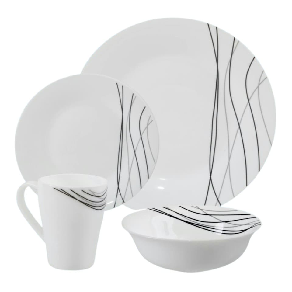 PLS Horizon Streak 16 Piece Opalware Dining Set - White