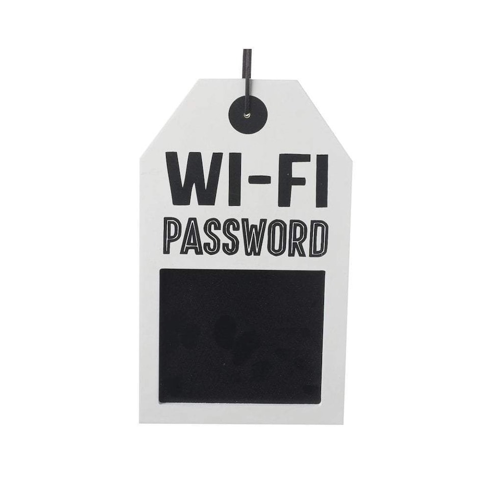 Heaven Sends white hanging Wi‑Fi password chalkboard