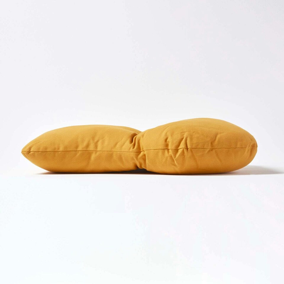 image 1 of Homescapes Mustard Yellow Cotton Back Support Cushion | Yellow | Mustard Yellow | H 58 x W 68 x D 15 cm