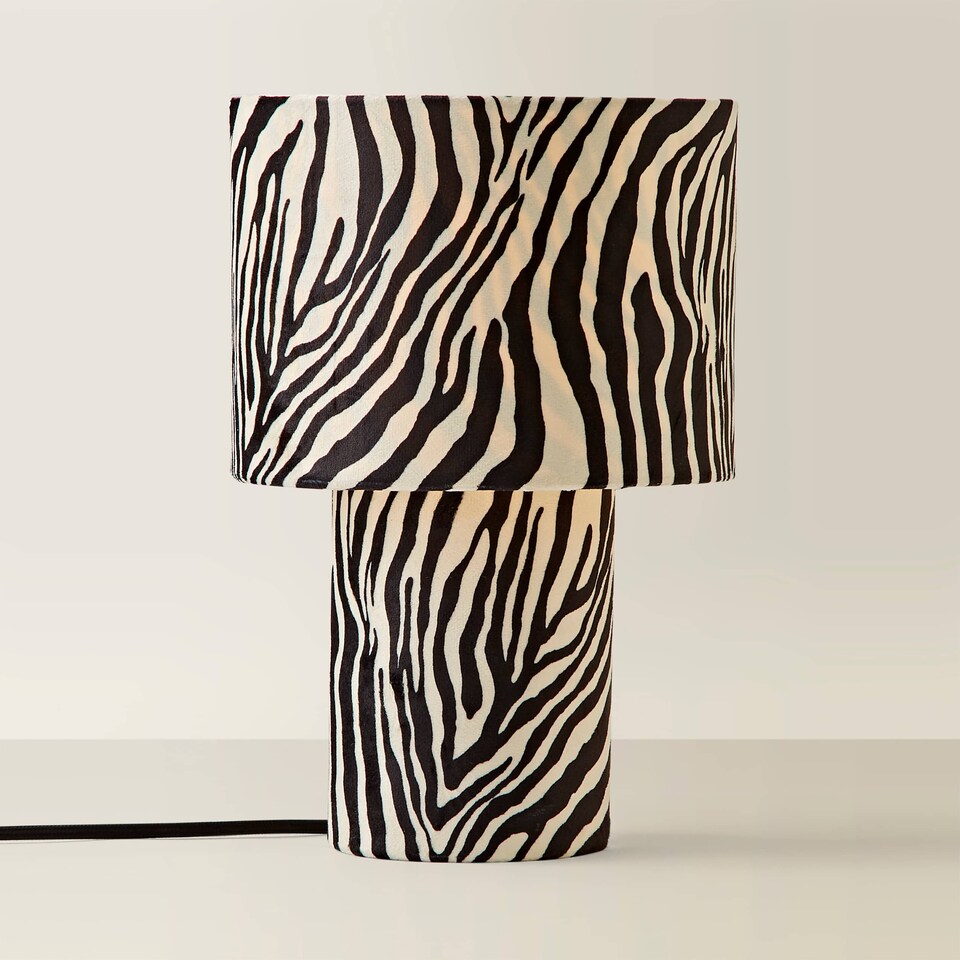 image 1 of ValueLights Nessa Zebra Pattern Velvet Table Lamp | Black