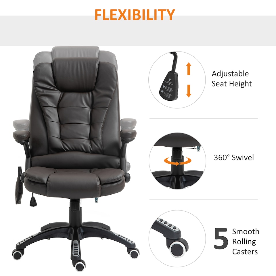 image 1 of HOMCOM Heated Vibrating Massage Office Chair with Reclining Function, Brown