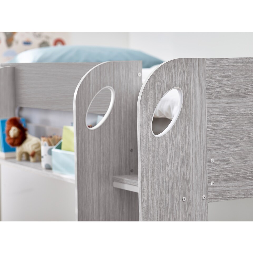 image 1 of Mars 90cm Single Grey Oak Effect Bunk Bed with Underbed Trundle