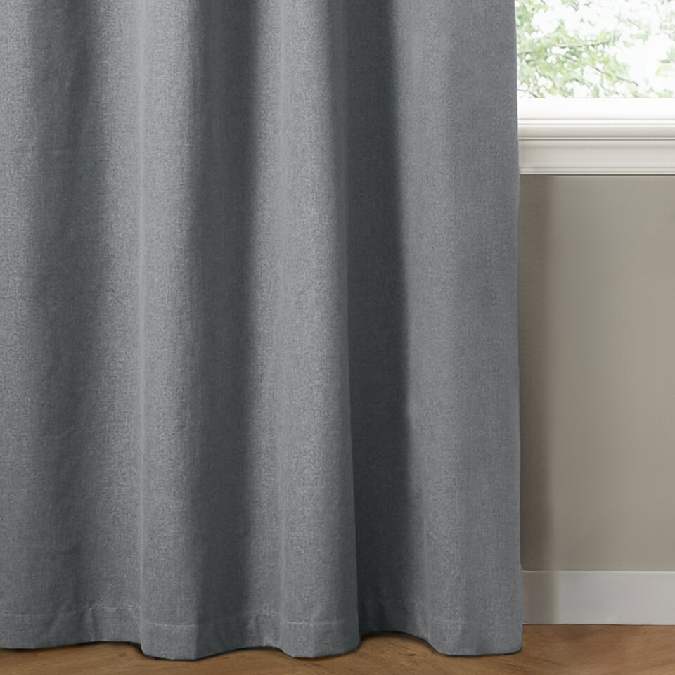 image 1 of Furn The Ultimate Blackout Textured Woven Eyelet Curtain Pair | Blue | Denim | 1