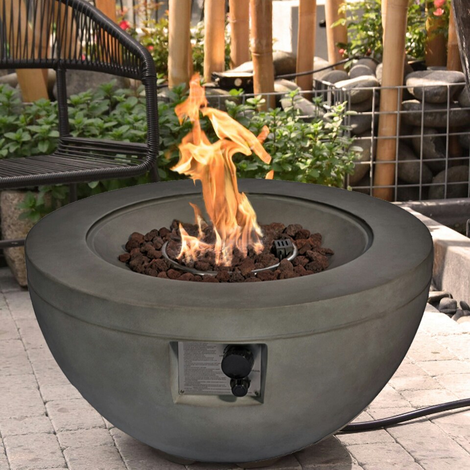 image 1 of MDA Designs TABITI Dark Grey Gas Fire Pit for Garden & Patio - Luxurious Eco-Stone Finish Outdoor Heater Fire Pit