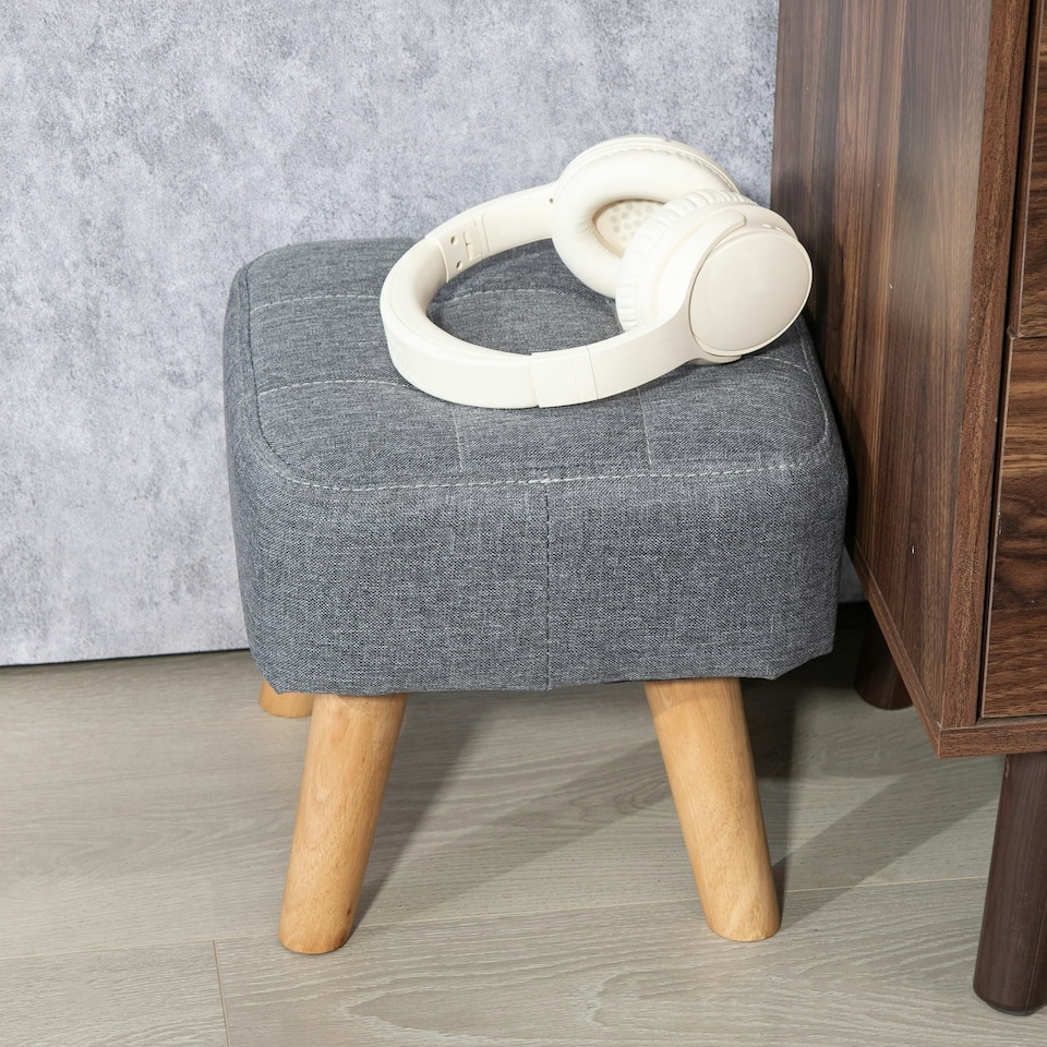 image 1 of HOMCOM Modern Footstool, Fabric Foot Rest with Rubber Wood Legs Grey