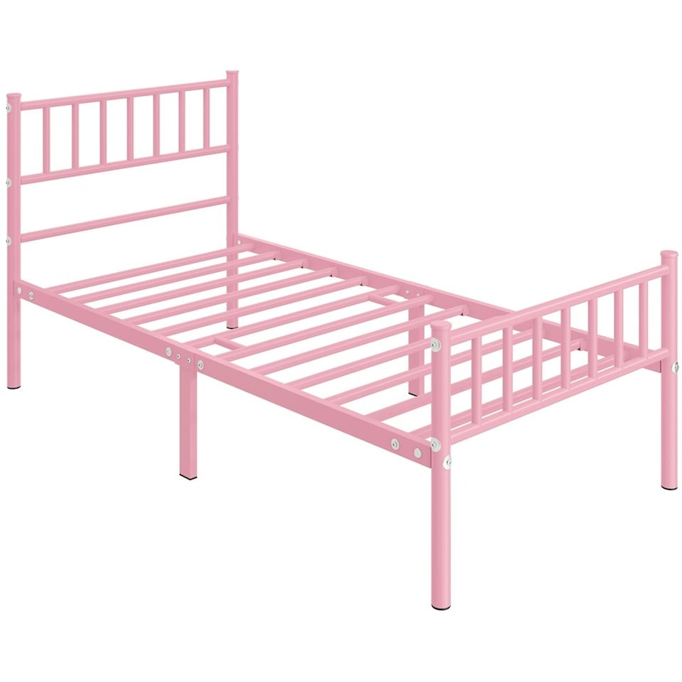 image 1 of Yaheetech 3ft Single Metal Bed Frame with Slatted Headboard Pink