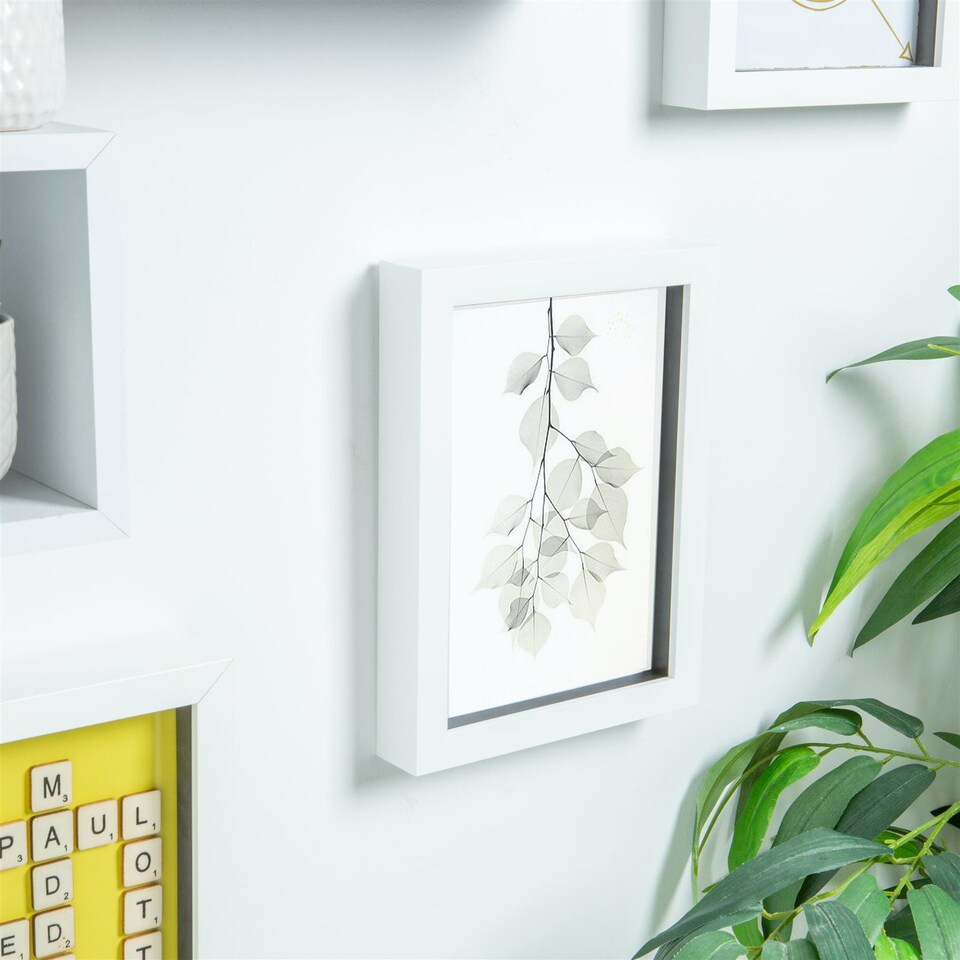 image 1 of Nicola Spring A5 (6 x 8") Photo Frame - White - 3D Photo Frame Picture Frame Box Portrait Display Case (23.5 x 17cm)