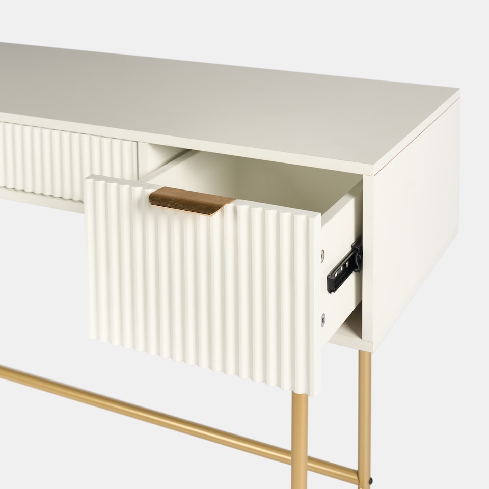 image 1 of OHS Ribbed Dressing Table Vanity Makeup Desk with 3 Drawers | White