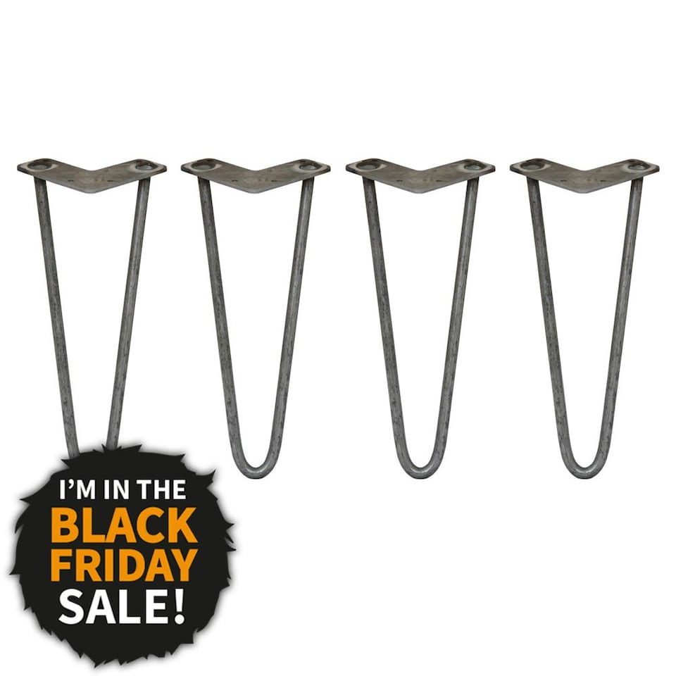 image 1 of 4 x 12" Hairpin Legs - 2 Prong - 12mm - Raw Steel Silver