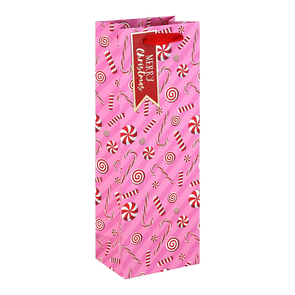 image 1 of Candy Canes Christmas Pink Bottle Gift Bag 35cm