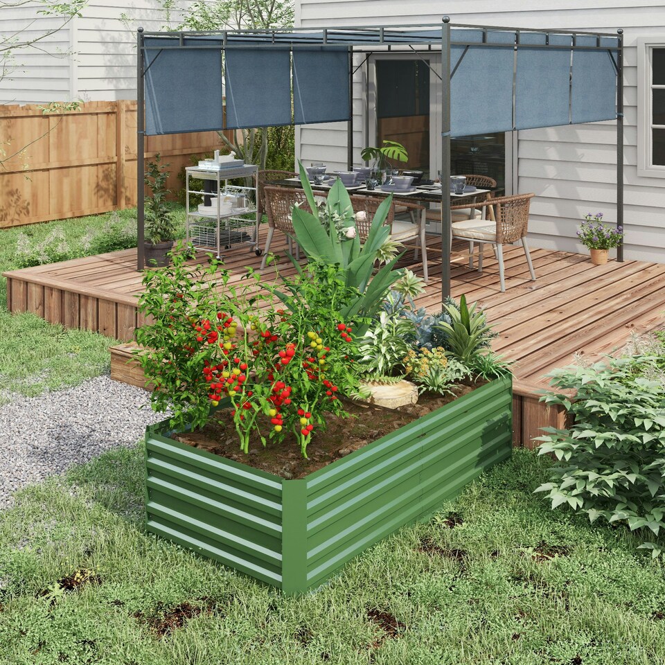 image 1 of Outsunny Galvanised Steel Outdoor Raised Bed w/ Reinforced Rods, Green