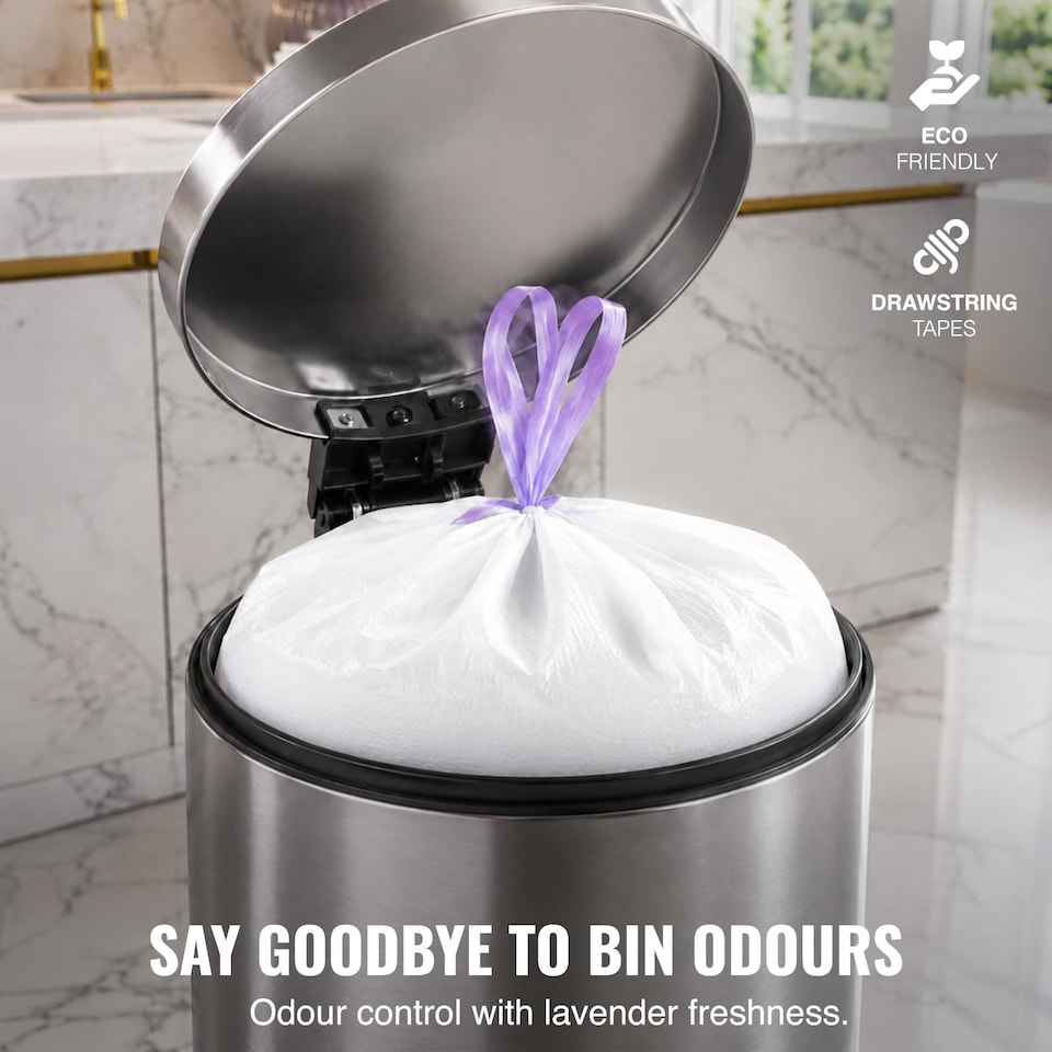 image 1 of Ecobag Lavender Scented Kitchen Drawstring Bin Liners Extra Strong Odour Control