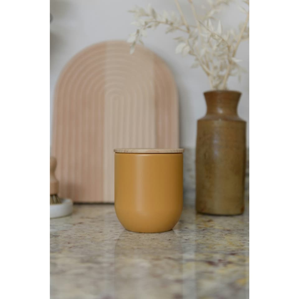 image 1 of KitchenCraft Kitchen Canister Yellow Stoneware 9x10cm
