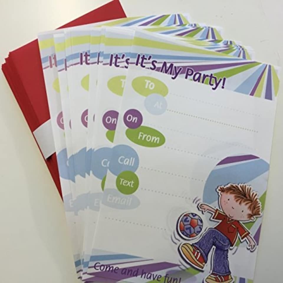 image 1 of Pack of 20 Children's Cute It's My Party! Notes & Envelopes - Boy Football Design