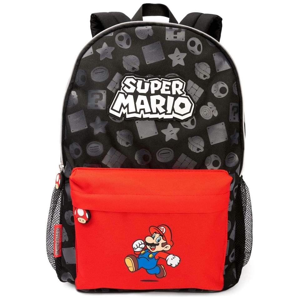 image 1 of Super Mario All-Over Print Backpack - Black/Red - One Size