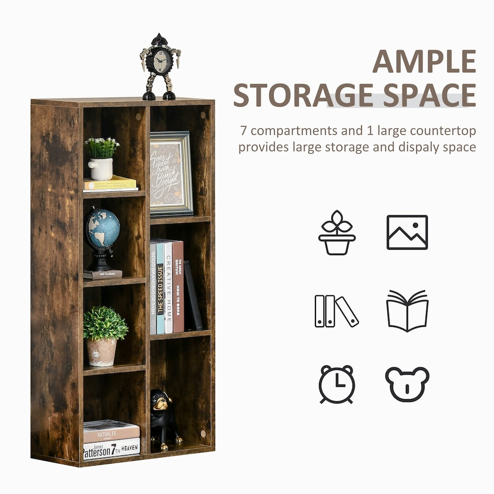 image 1 of HOMCOM Bookcase Modern Bookshelf Cabinet for Home Office Rustic Brown