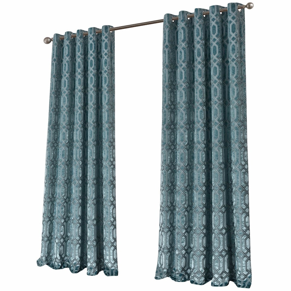 image 1 of Luxe Geo Velvet Eyelet Curtains in Teal, 228cm x 228cm | Blue | Teal