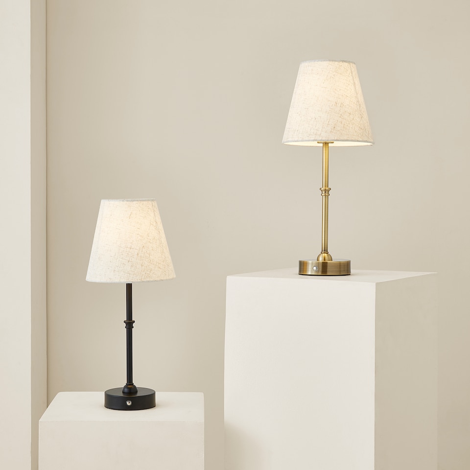 image 1 of ValueLights Lowe Black Rechargeable Table Lamp Linen Shade