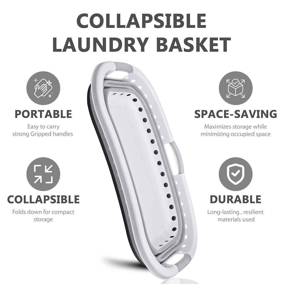 image 1 of Foldable Collapsible Laundry Basket 37L Capacity, Non-Slip Handles, Curved Shape