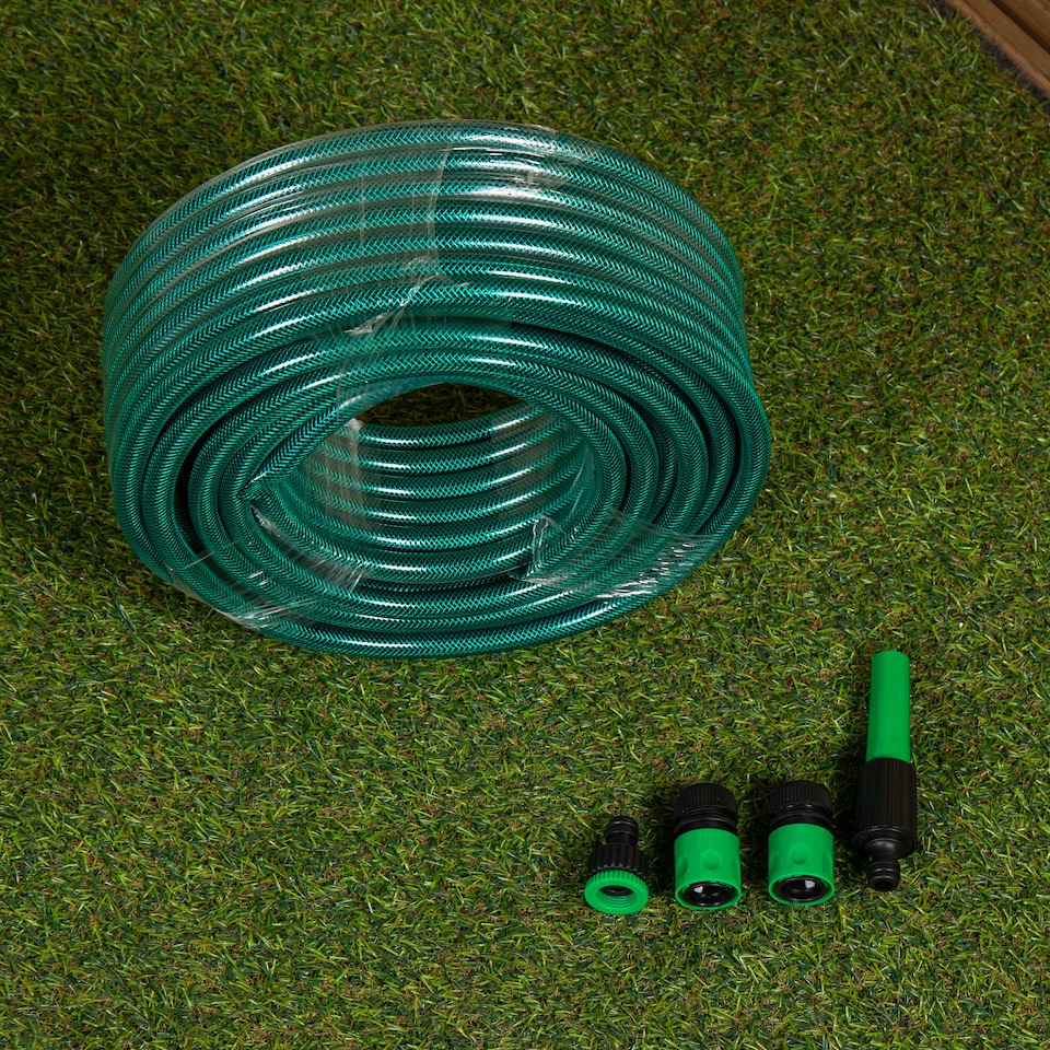 image 1 of 30m Reinforced Garden Hose Pipe / Hosepipe in Green with Fittings | Green | Green