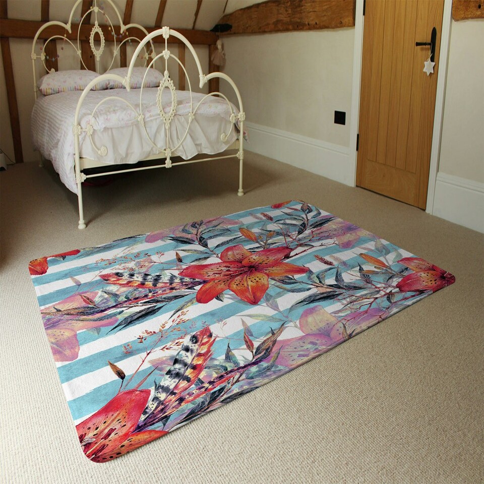 image 1 of Bouquet of watercolor tiger lilies (Rug) Multi | Large: 140x200cm