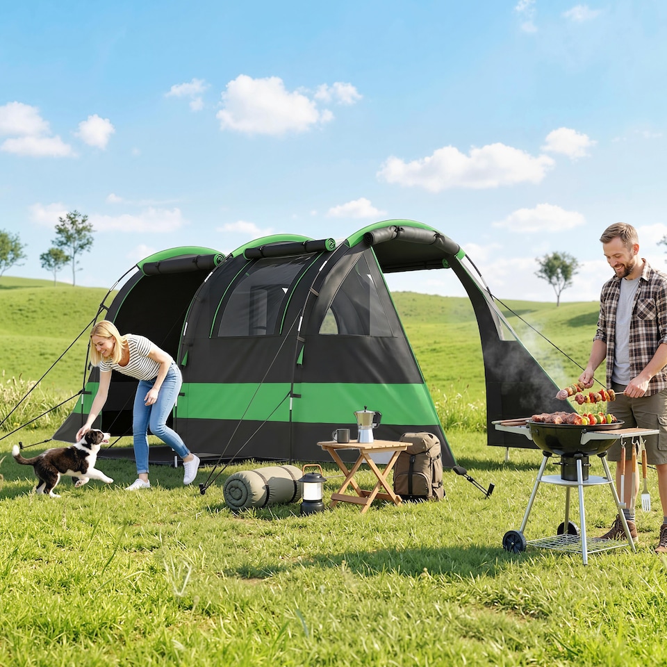 image 1 of Outsunny Blackout Camping Tent with Bedroom & Living Room for 4-5 Person, Black