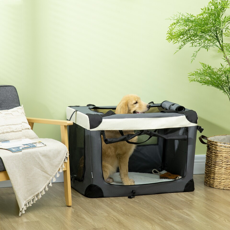image 1 of PawHut 81cm Foldable Pet Carrier Bag Soft Travel Dog Crate for Medium Dogs Grey