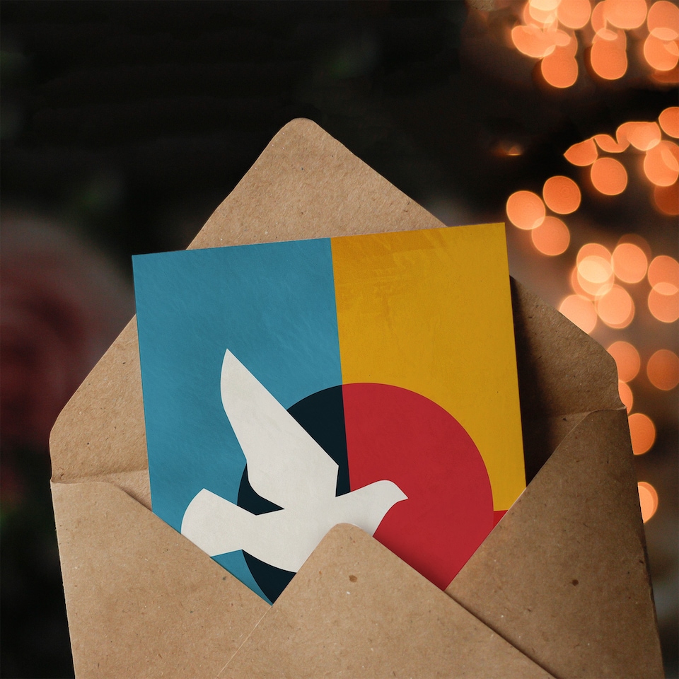 image 1 of Peace Dove Sun Abstract Geometric Bauhaus Design Thank You Card