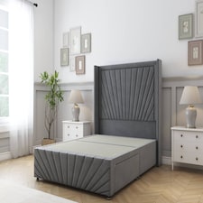 Sloomy Rutherford Armour Coniston Divan Bed Base No Drawers With 54 Inch Wingback Headboard & 12 Inch Matching Footboard | Grey | Armour | Single | 1