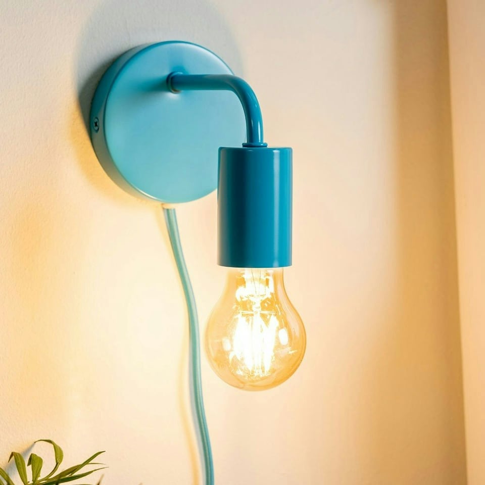 image 1 of ValueLights Jordy Pair of - Plug in Colour Pop Blue Easy Fit Wall Lights