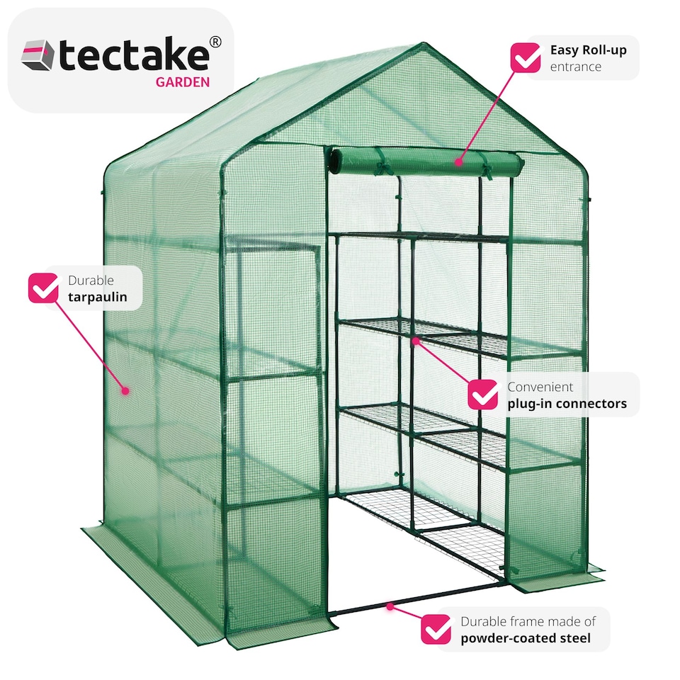 image 1 of Greenhouse - 16 shelf levels, tarpaulin cover, 143 x 143 x 195 cm