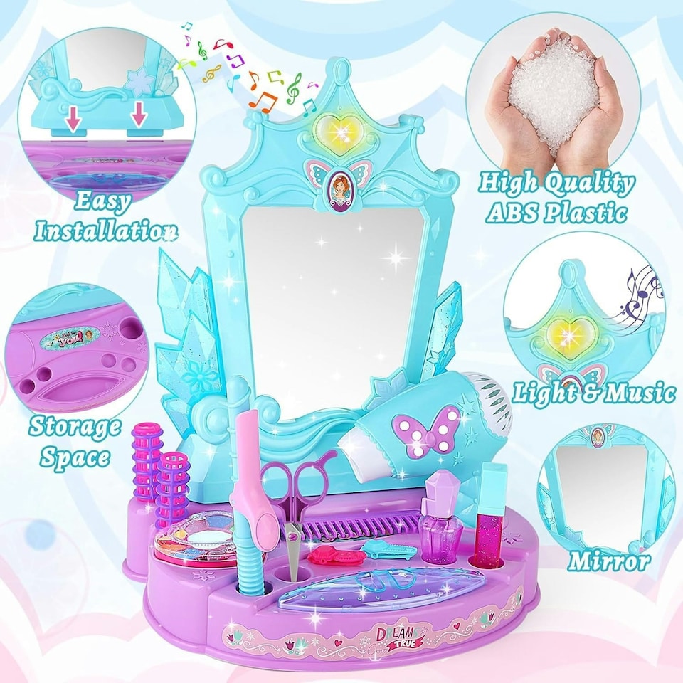 image 1 of Princess Toy Vanity with Lights and Sounds Pretend Play Beauty Salon Makeup Kit for Toddlers 3 plus