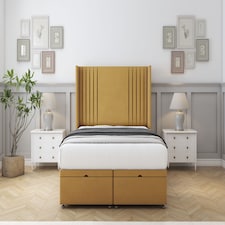 Sloomy Camden Mustard Plush Ottoman Bed Base With 54" Wingback Headboard 5' King | Gold | Mustard | King | 1
