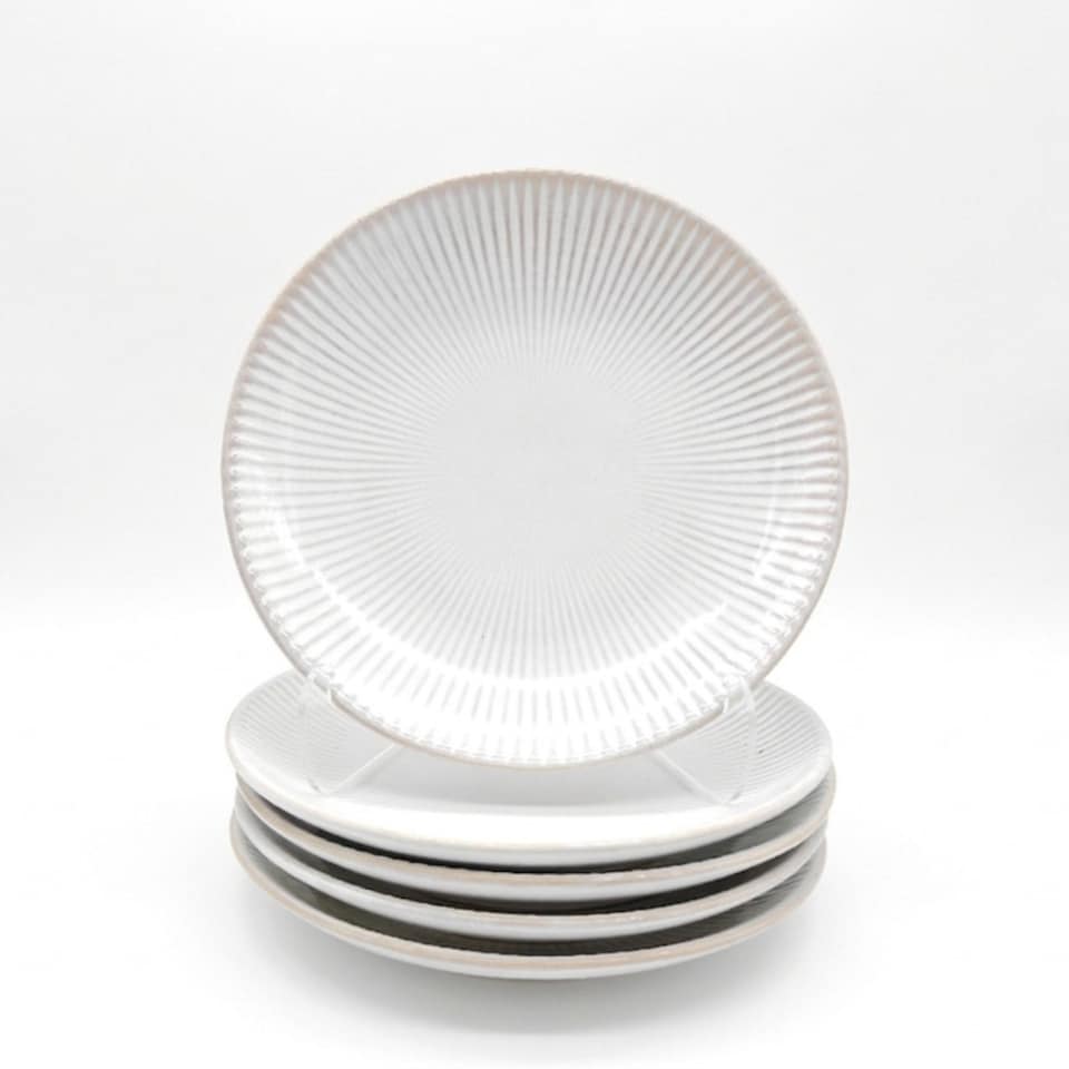image 1 of Reactive Cream Glaze Dinnerware Dessert Plate 6pc Set 20.5cm