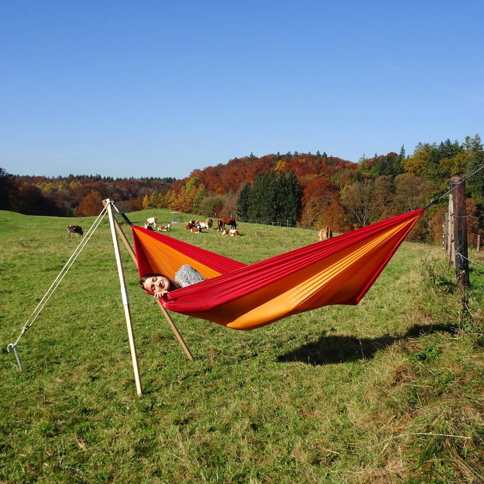 image 1 of Madera Wooden Post Hammock Stand Brown