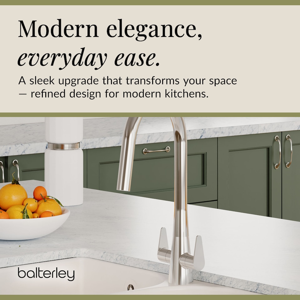 image 1 of Balterley Situla Kitchen Mono Mixer Tap with Dual Lever Handles, Curved Swivel Spout | Silver | Chrome | 1
