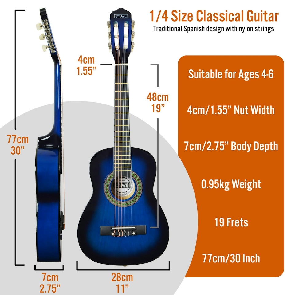 image 1 of 3rd Avenue 1/4 Size Classical Guitar Pack | Brown