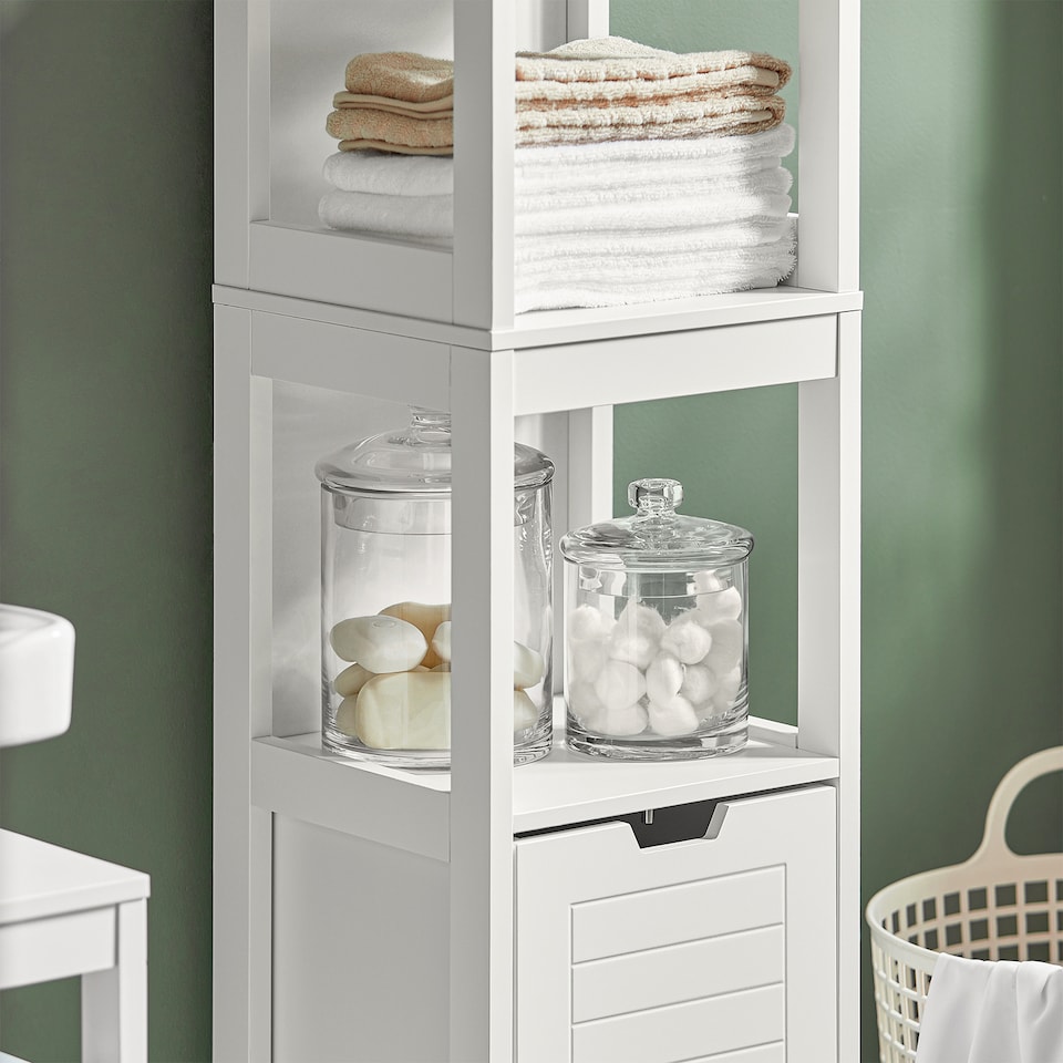 image 1 of SoBuy FRG126-W,Slim Tall Bathroom Storage Cabinet with 3 Shelves & 2 Drawers | White | White | 1