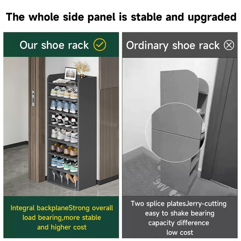 image 1 of Living and Home 8-Tier Narrow Tall Shoe Rack - Black Black