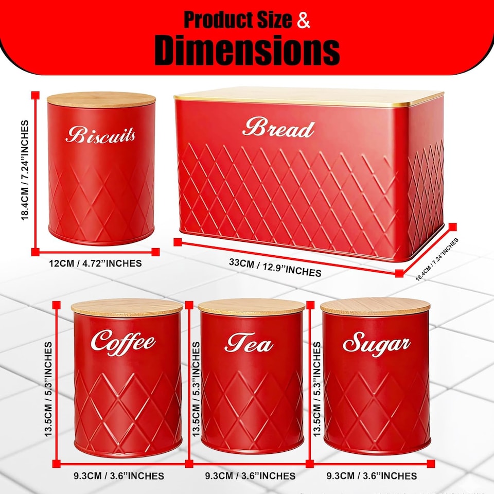 image 1 of 6Pcs Kitchen Storage Canister Jars with Can Opener Airtight Bamboo Lid Tea Coffee Sugar Bread Tins Set