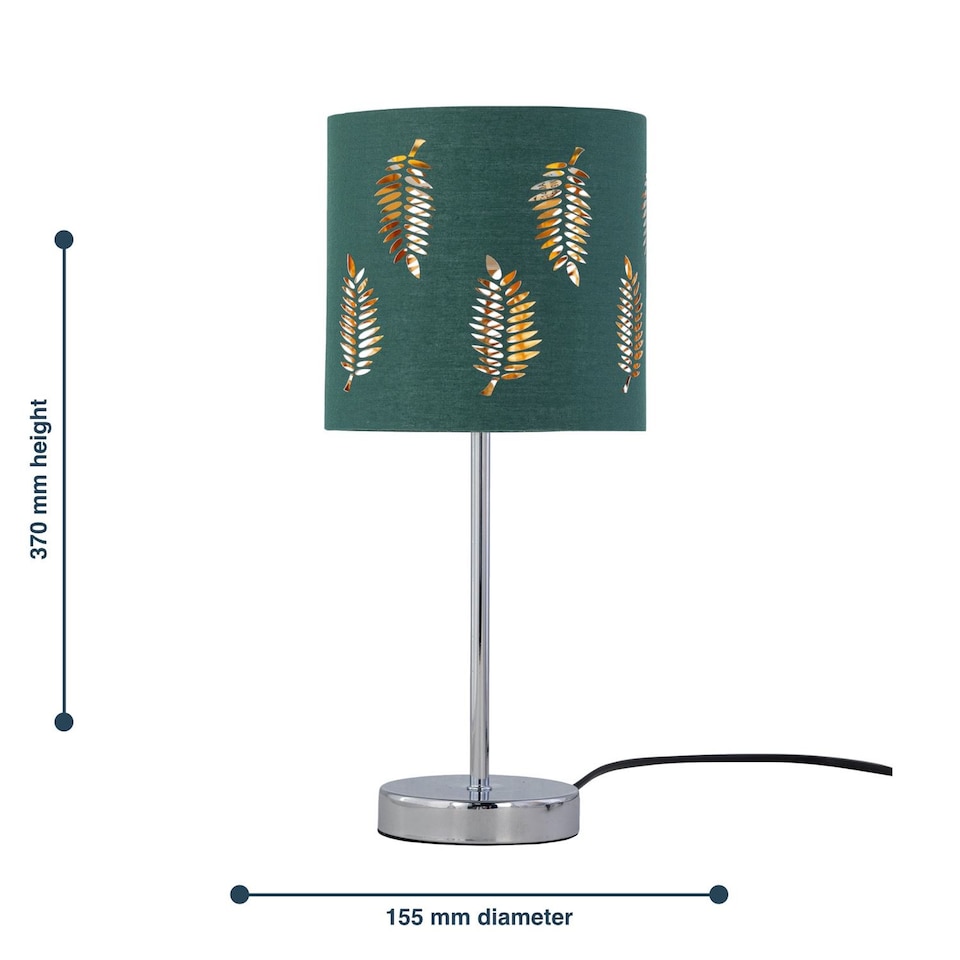 image 1 of Set of 2 Chrome Stick Table Lamps with Dark Green Fern Cut Out Shades | Chrome | Green | Medium | 2