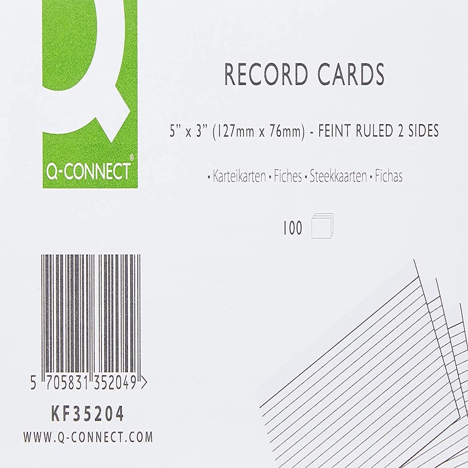 image 1 of Pack of 100 White 5x3" Feint Ruled Flash Revision Cards
