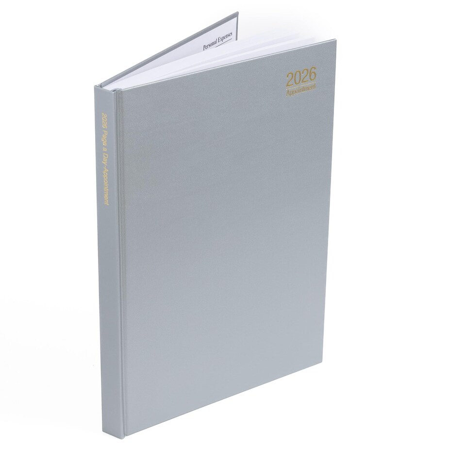 image 1 of 2026 Page a Day A4 Appointment Diary with Times Hour Slot - Personal Work Schedule Hardback Planner Organiser - Full Page Saturday & Sunday (Grey)