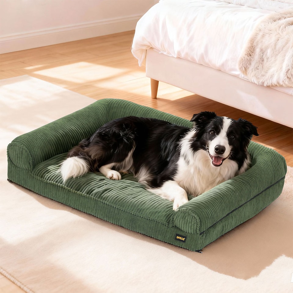 image 1 of Large Dog Pet Bed Orthopedic Washable Waterproof Corduroy Wear Resistant 93x63cm | Green | L | L