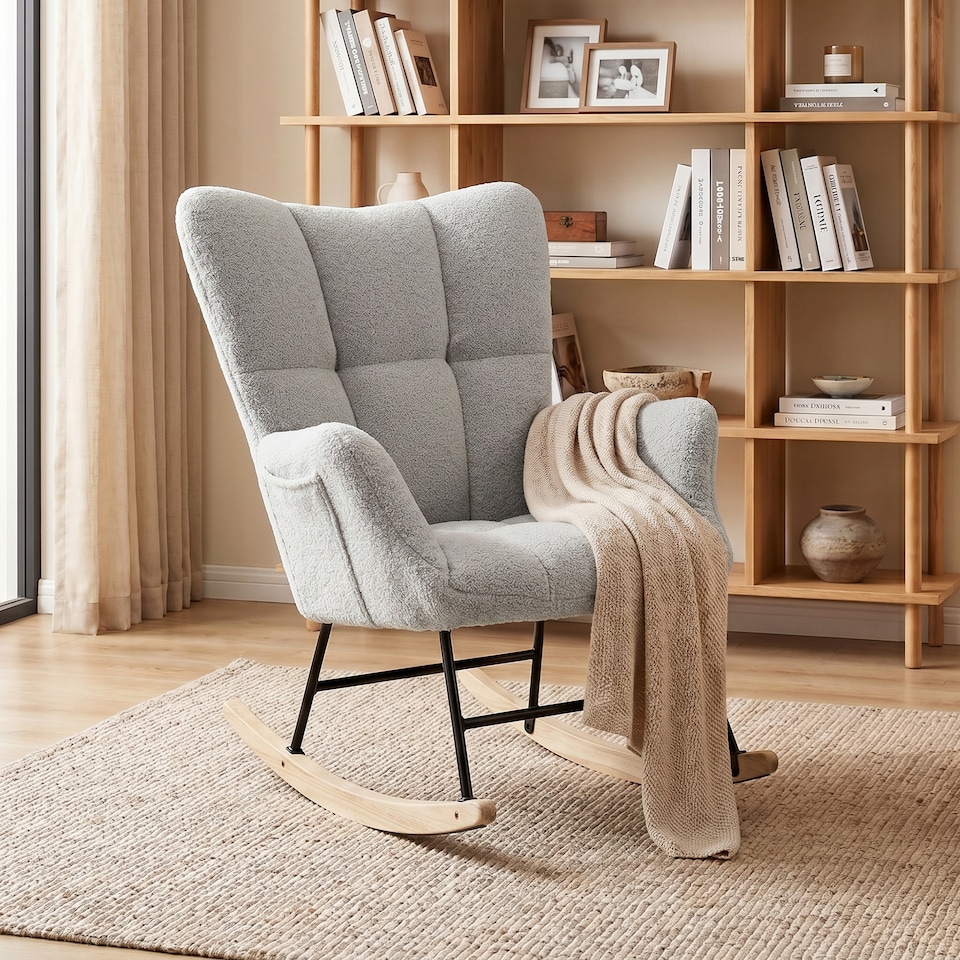image 1 of HOMCOM Tufted Rocking Chair with Side Pockets