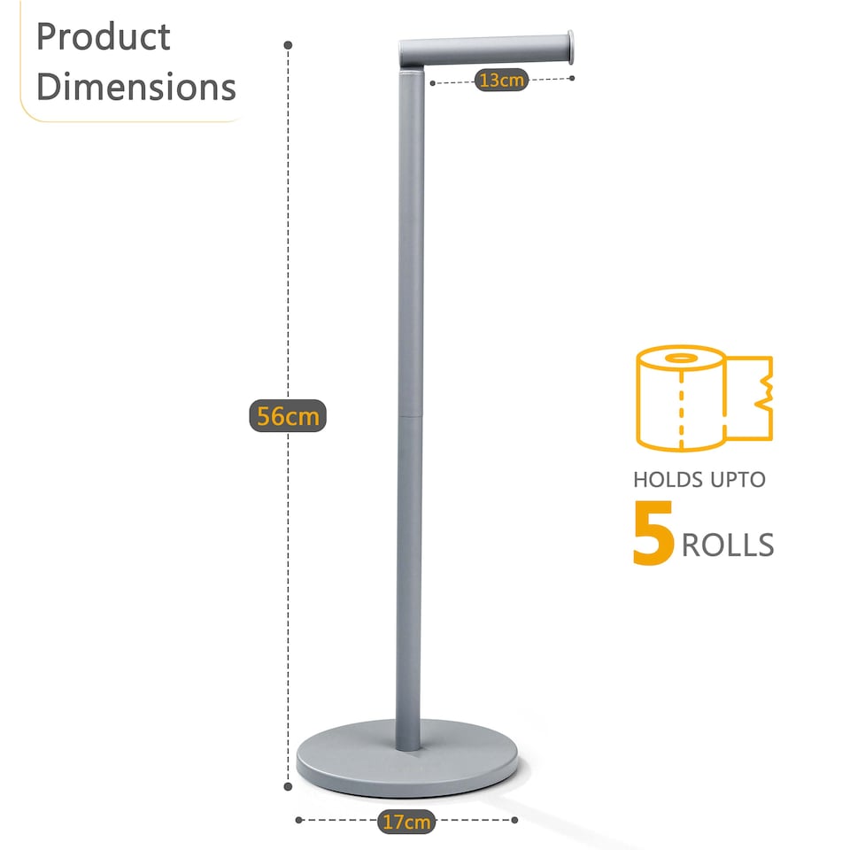 image 1 of 2 in 1 Toilet Paper Holder Grey Bathroom Free Standing Tissue Roll Storage Rack