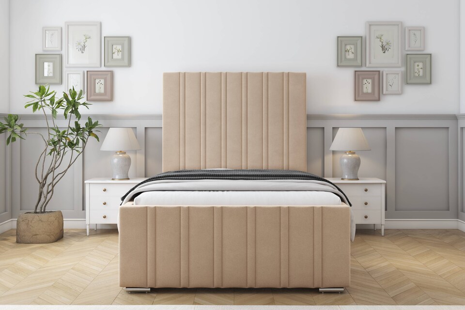 image 1 of Sloomy Radcliffe Pebble Plush Bed Frame With 50" Upholstered Headboard 3' Single